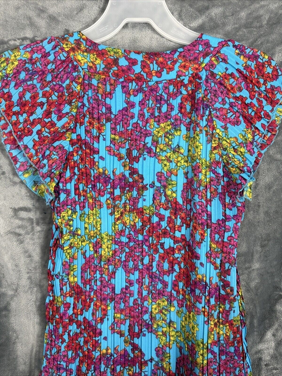 New Directions Dress Womens A Line Turquoise Blue Floral Pleated Short Sleeve