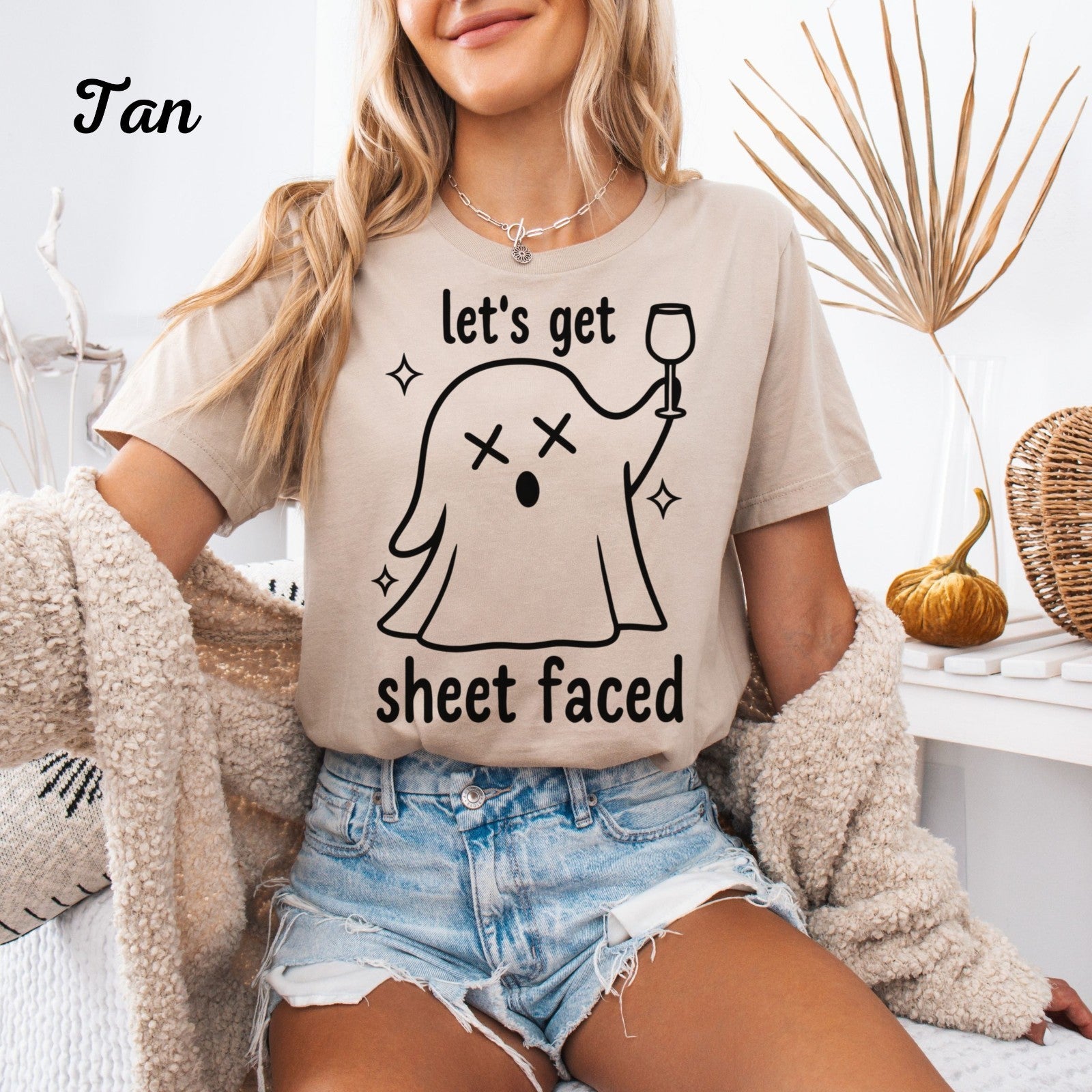 Womans Halloween Shirt Lets Get Sheet Faced Tee  Boo Crew Party Ghost Vibes Top