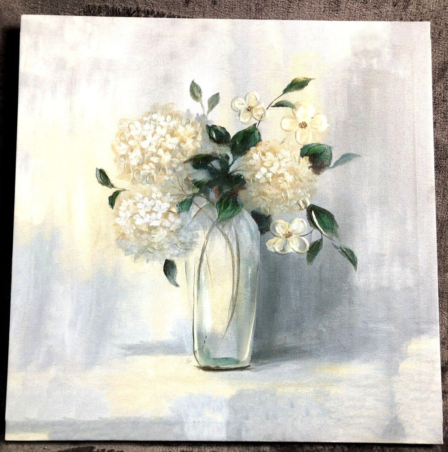 White Floral Canvas Art 12"x12" Vase Of Flowers Modern Home Decor