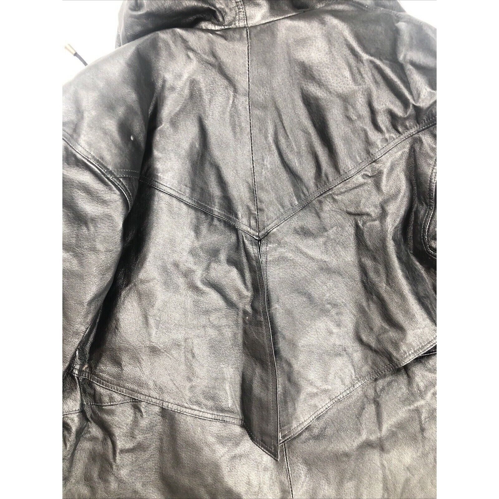 BB Dakota Coat Woman’s Leather Hooded Trench Coat Adult Medium Black