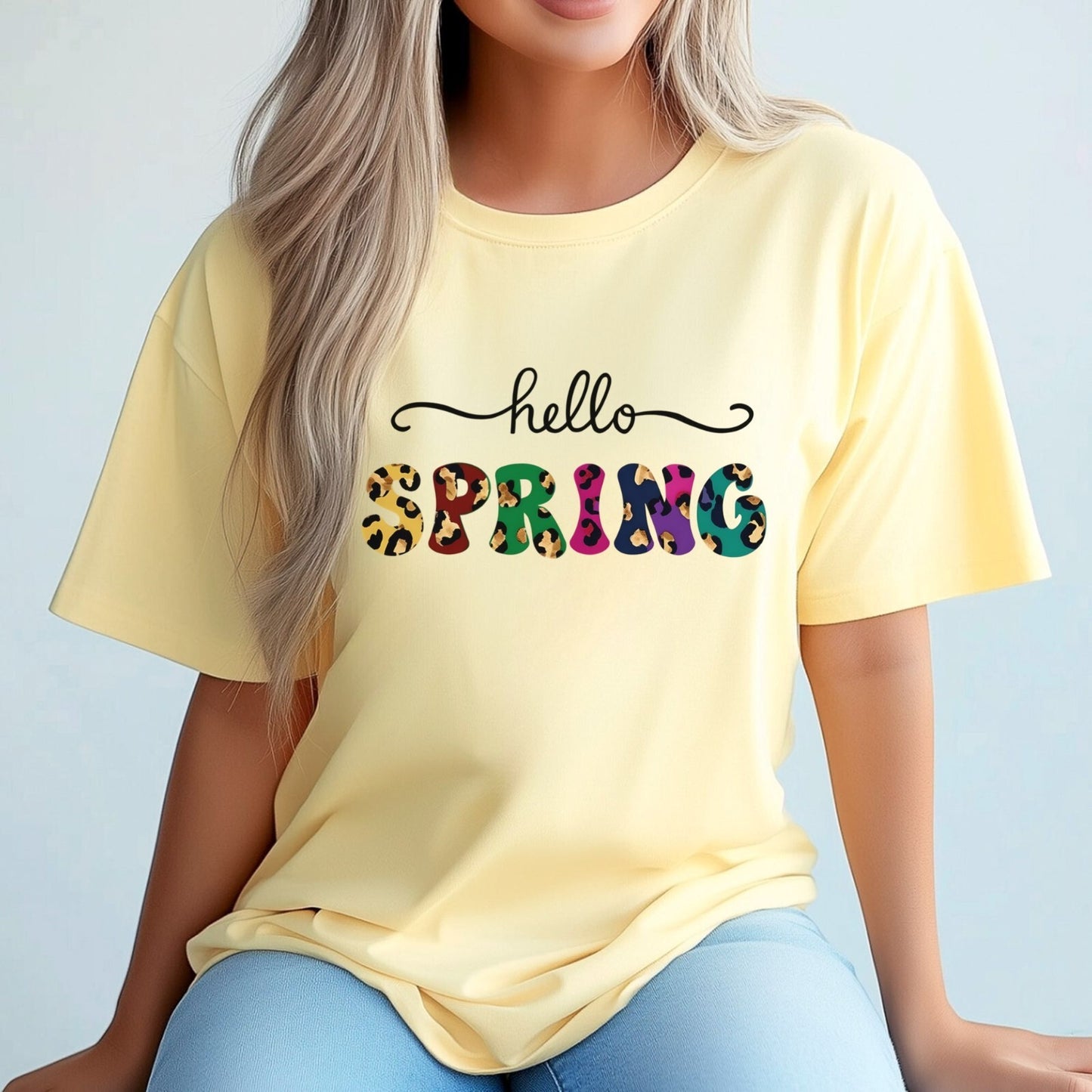 Womans Summer Shirt Hello Spring T-Shirt Pastel Colors Casual Oversized Fit Top