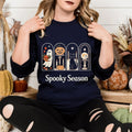 Womans Halloween Sweatshirt Spooky Season Retro Pumpkin Ghosts Black Cat vibes