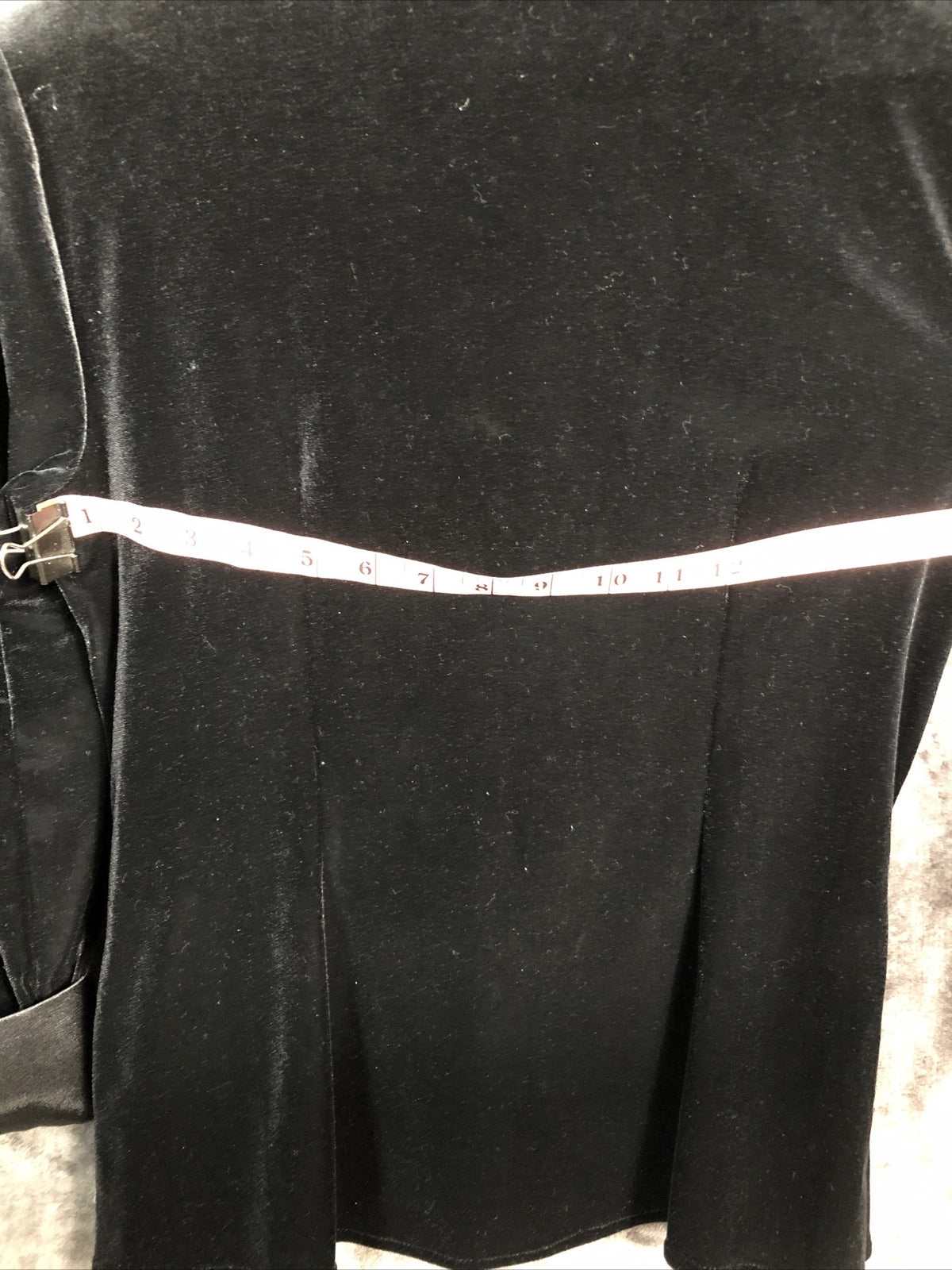 J. R. Nites Woman's Black Velvet Satin Trim Jacket Rhinestone Buckle Size 10