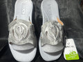 Womens Silver Slip-On Sandals By Oncai With Stylish Cut-Out Design & Embossed
