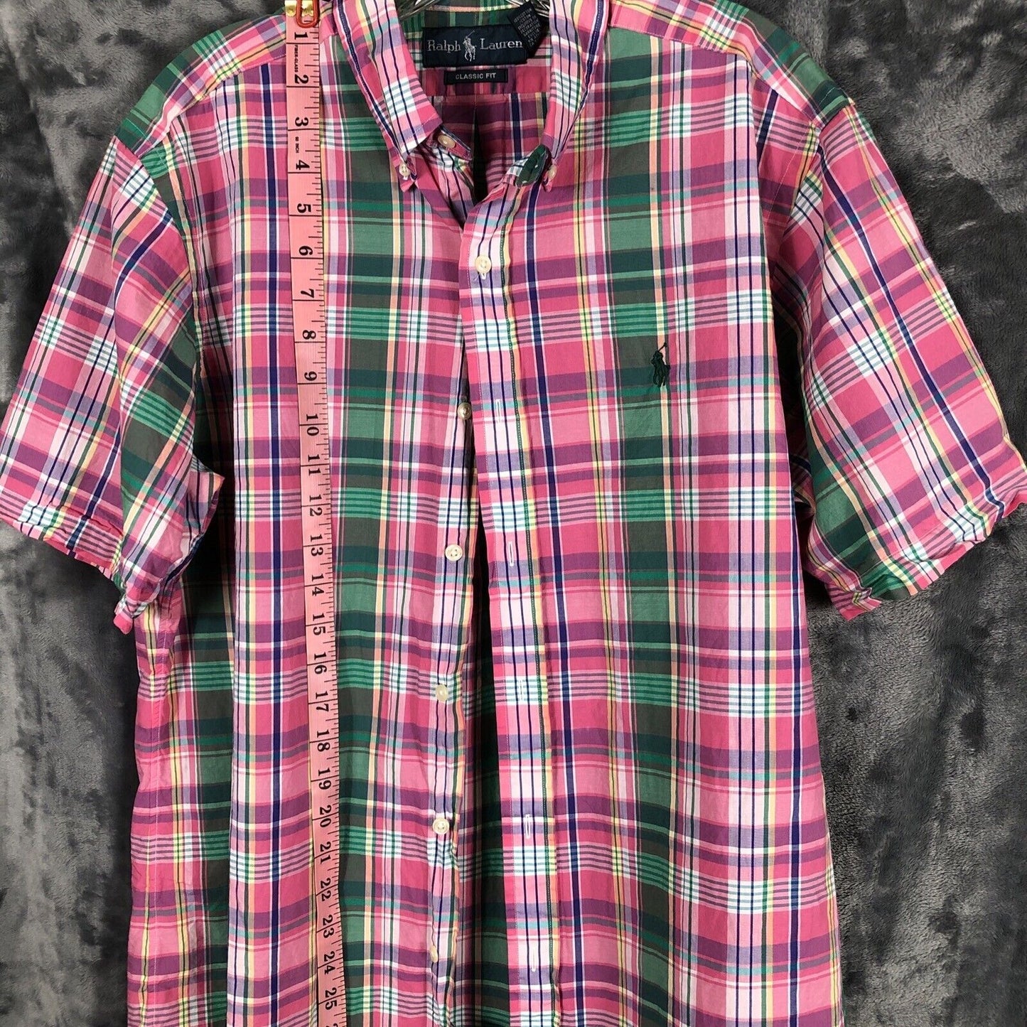 Ralph Lauren Mens M Classic fit Button Down Plaid Pinks Green