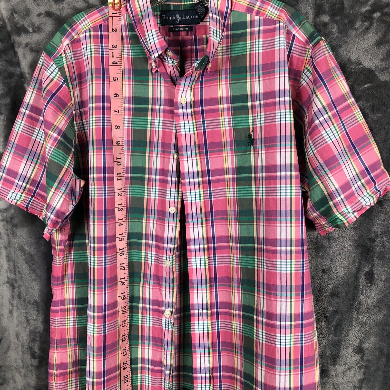 Ralph Lauren Mens M Classic fit Button Down Plaid Pinks Green