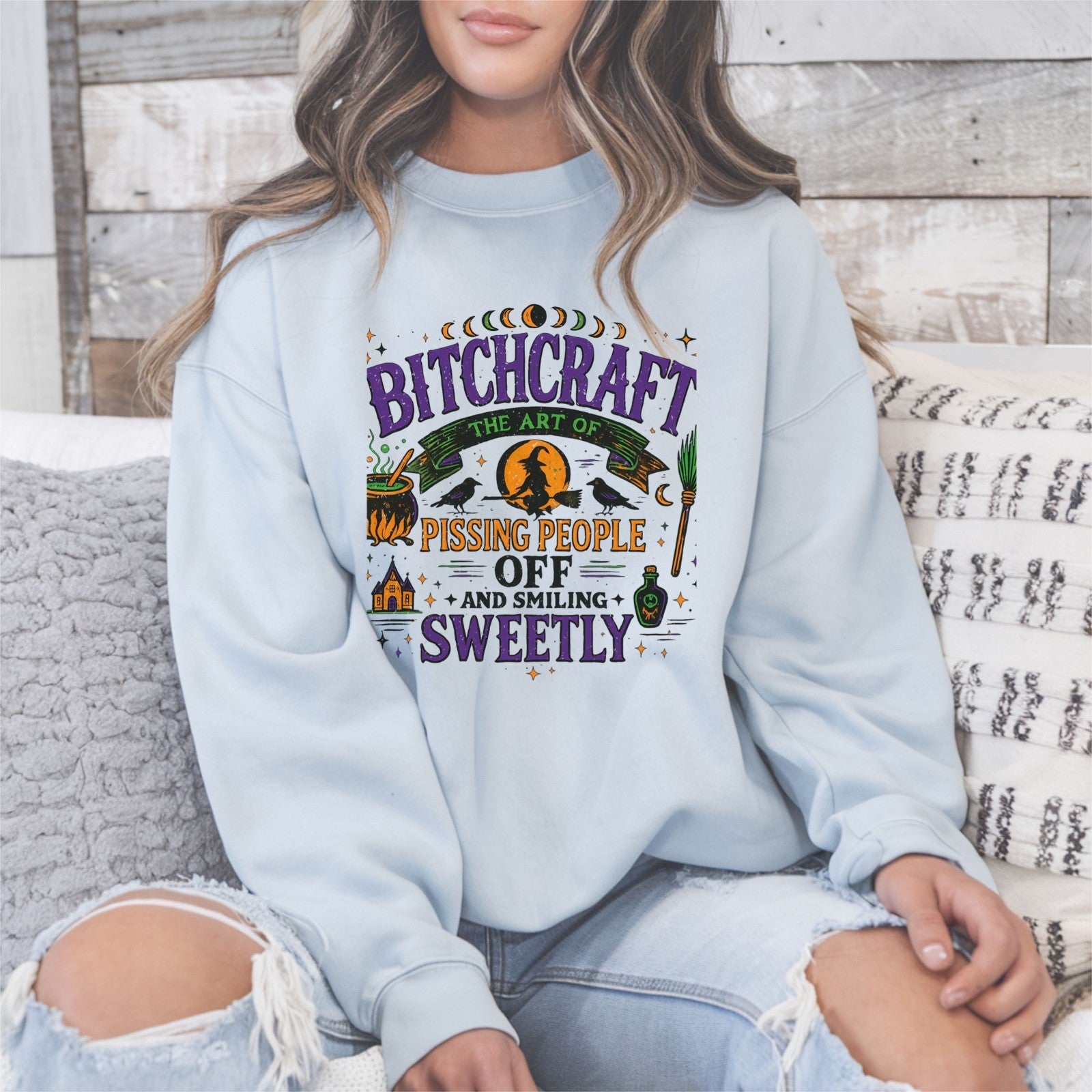 Womans Halloween Sweatshirt Funny Bitchcraft Witchy Sarcastic Fall Spooky Gift
