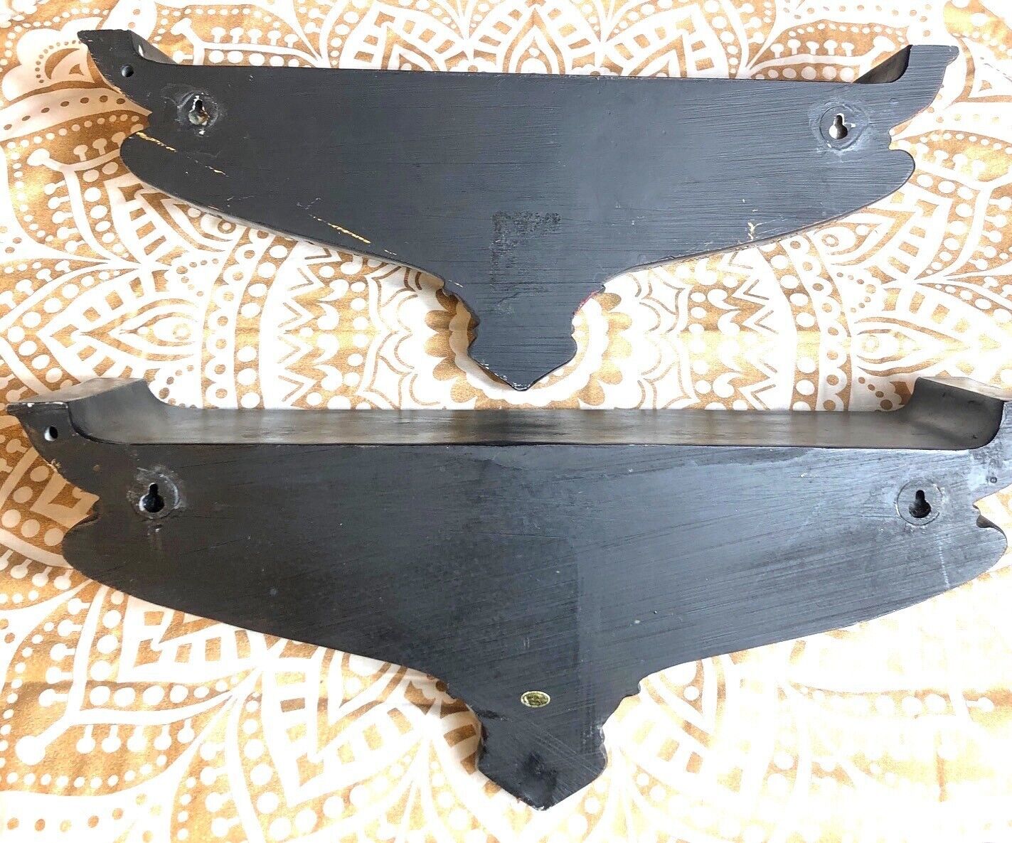 Antique Chinese-Style Black & Gold Decorative Wall Shelf With Carved Characters