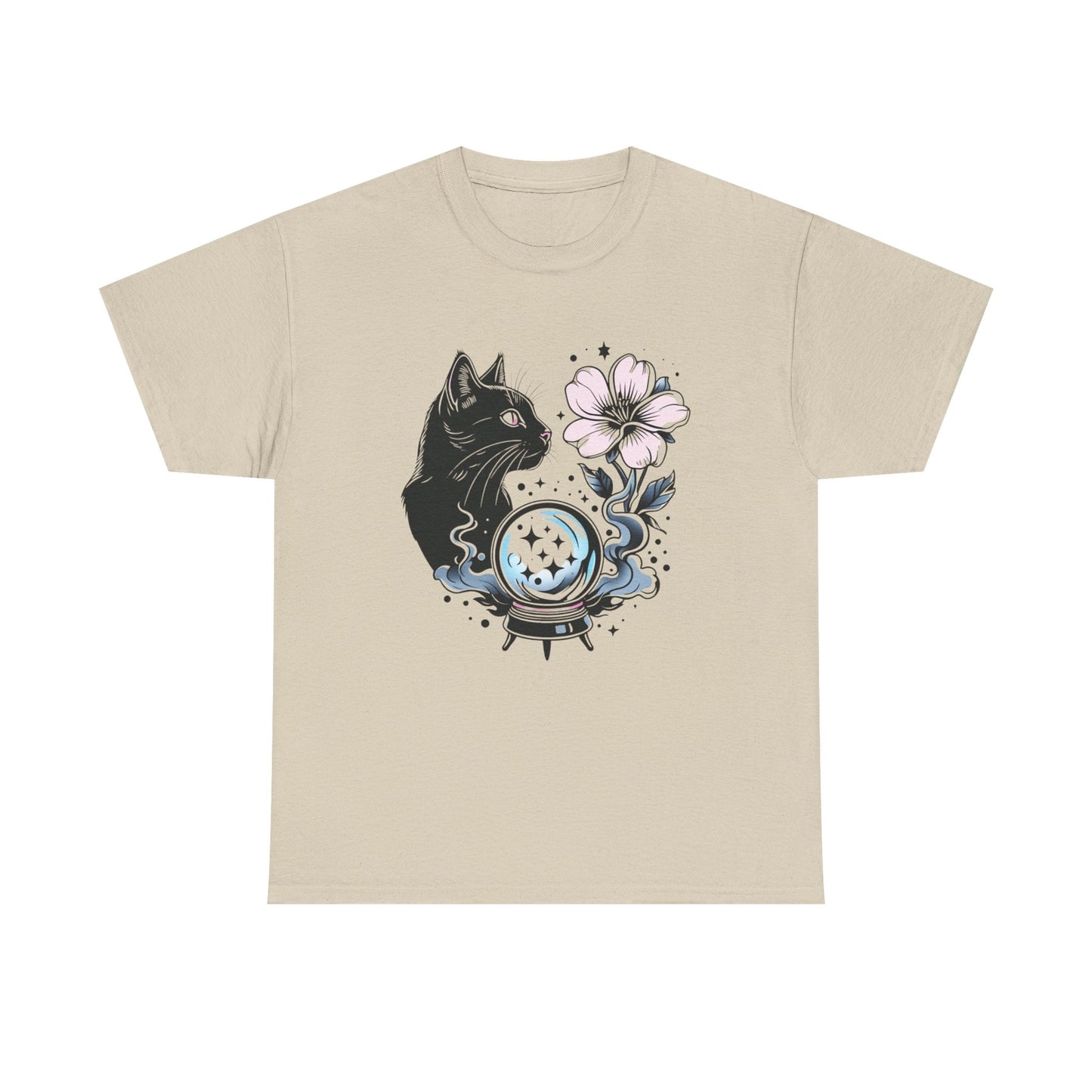 Womans Shirt Mystical Cat Celestial Moon Stars Witchy Vintage Wild Flowers Top 