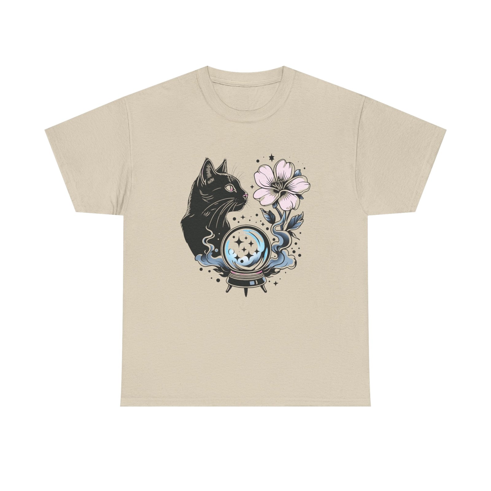 Womans Shirt Mystical Cat Celestial Moon Stars Witchy Vintage Wild Flowers Top 