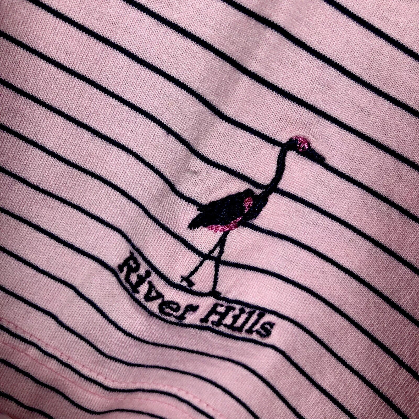 Peter Millar Men's Polo Golf Shirt Pink Stripped Extra-Large River Hills Logo