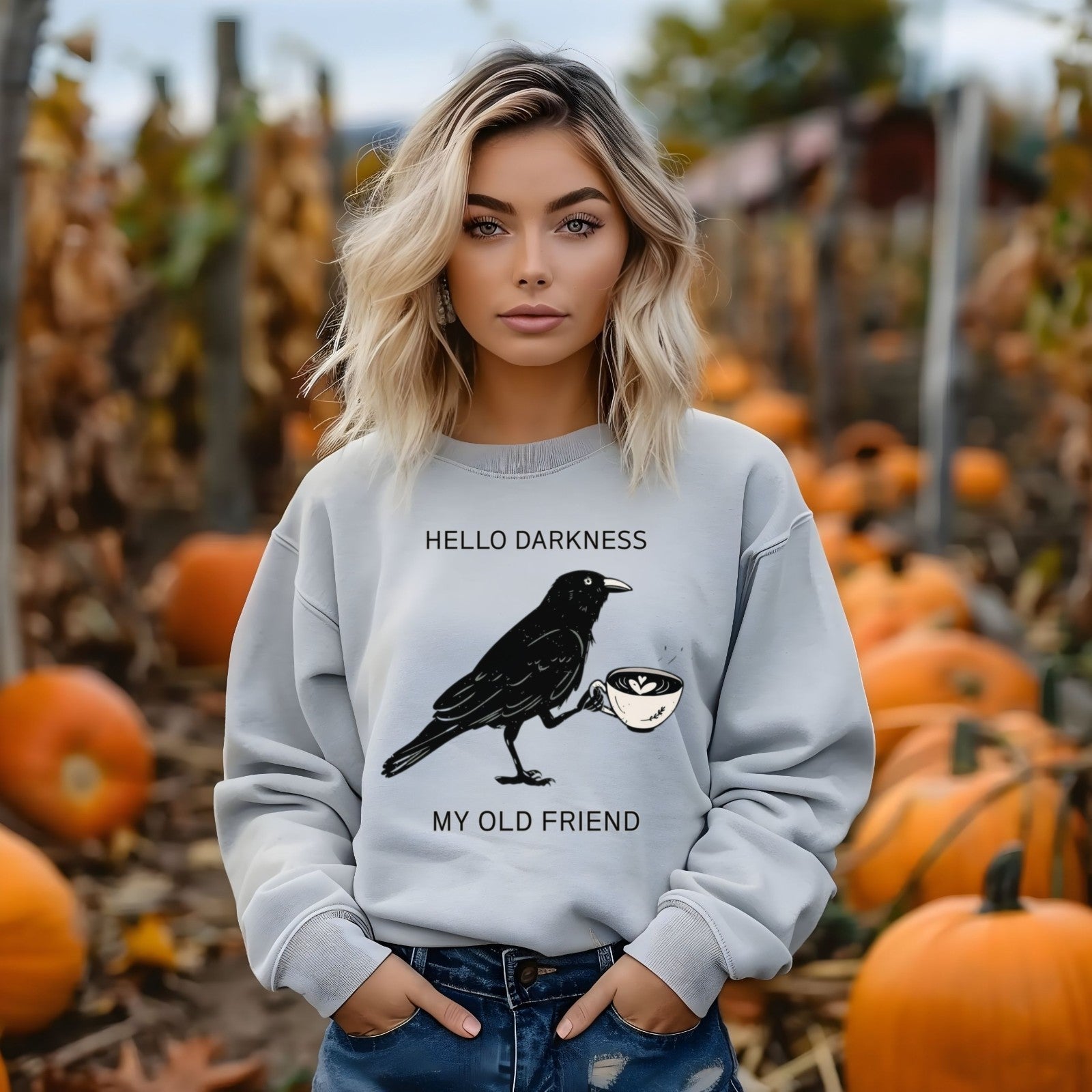 Womens Sweatshirt Halloween Raven Crow Coffee Lover Shirt Fall Tee Men's Gift