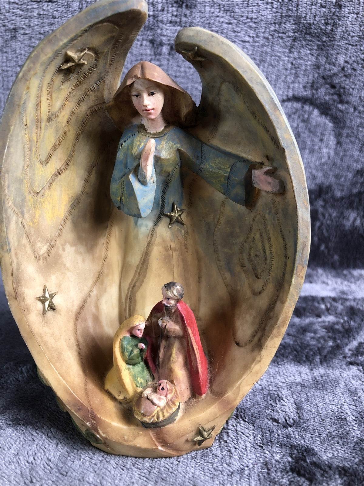 Holy Family Nativity Scene Angel Wings Resin