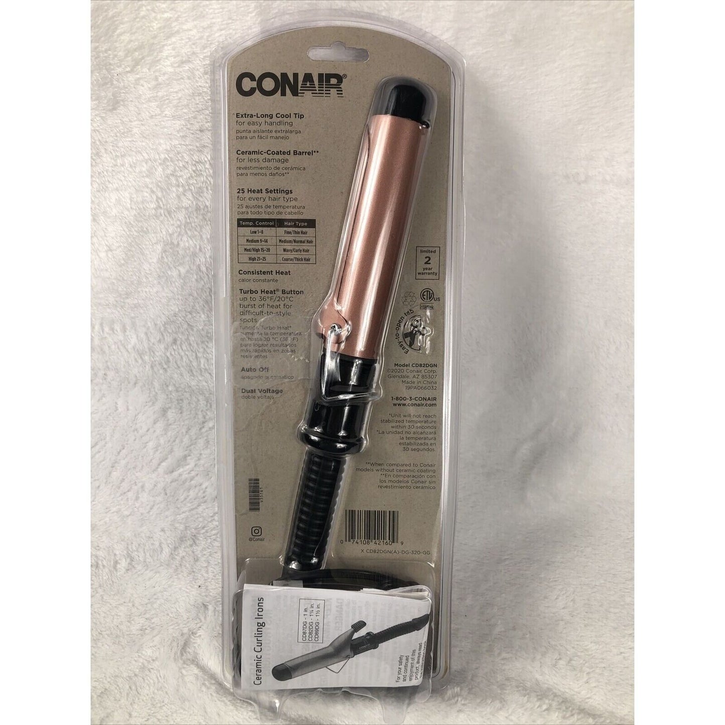 Conair Ceramic Instant Heat 1-1/4 In. Curling Iron~Soft Curls~25 Heat Settings