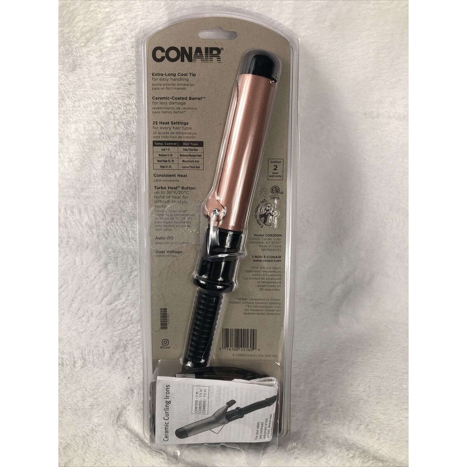 Conair Ceramic Instant Heat 1-1/4 In. Curling Iron~Soft Curls~25 Heat Settings