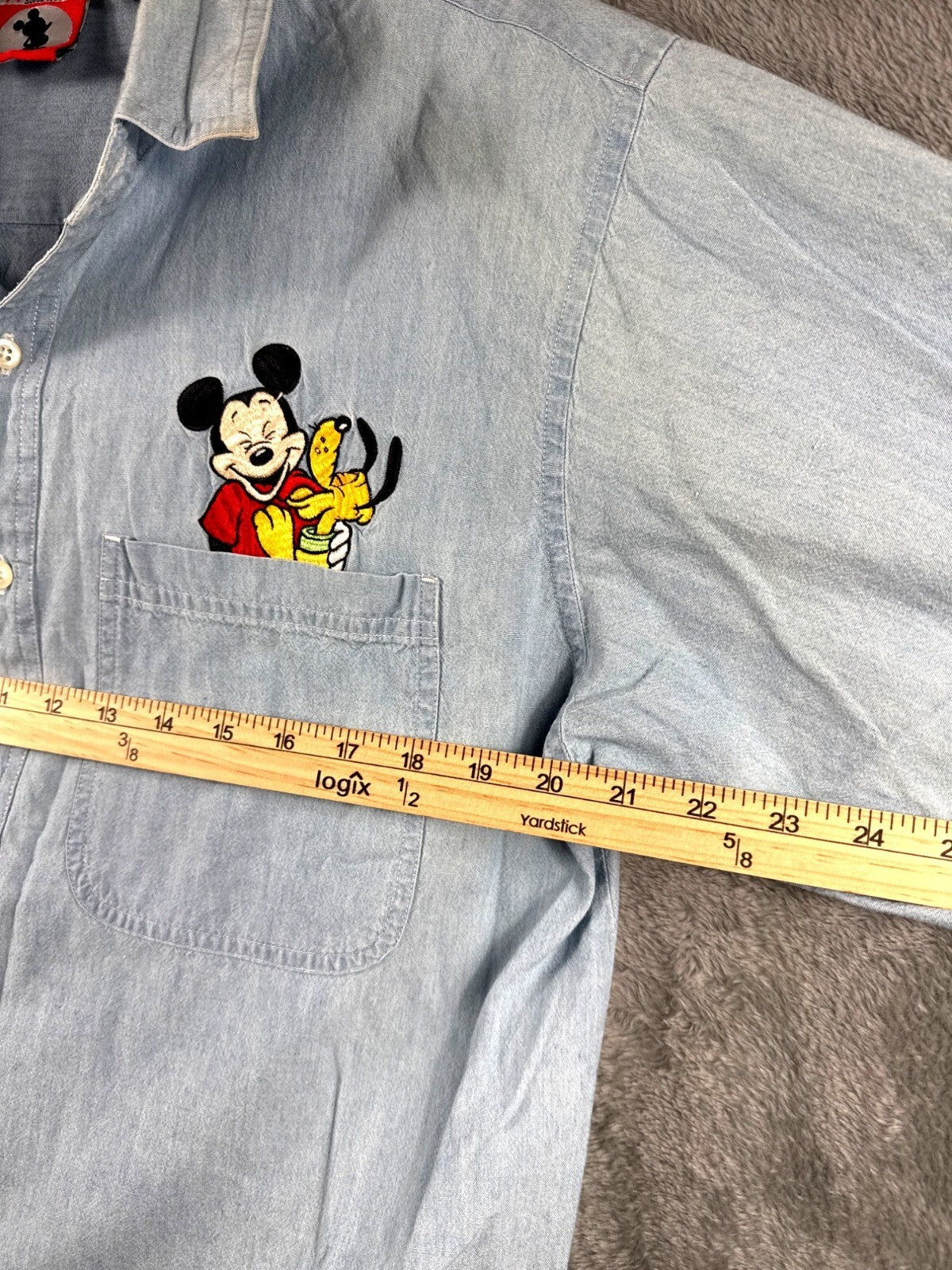 Mickey Inc. Vintage Shirt XL Denim Unisex Button Down Mickey & Pluto Embroider
