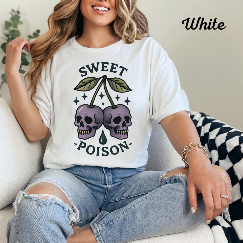 Womans T Shirt Sweet Poison Strawberry Skull Shirt Gothic Grunge Top Streetwear 