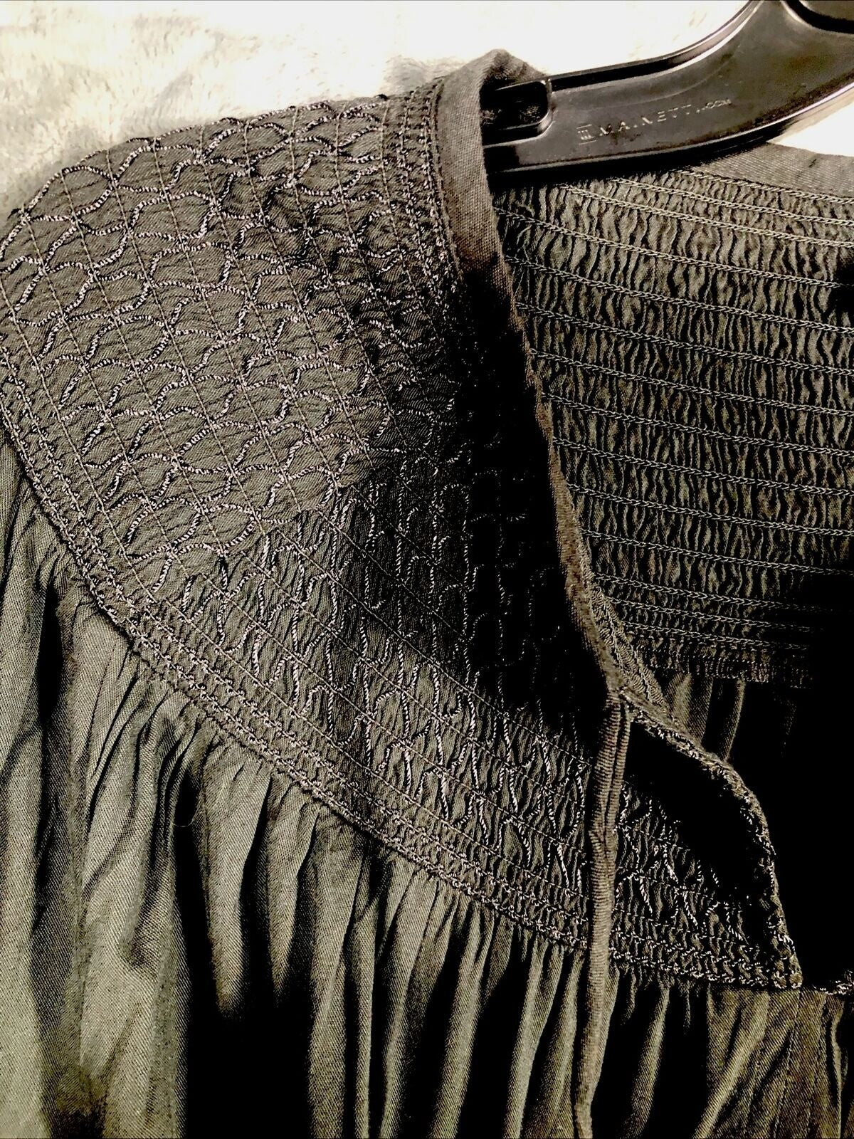 Old Navy Womens Black Boho Blouse XS Smocked Yoke Long Sleeve