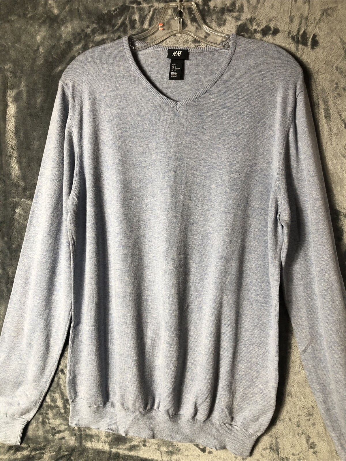 H&M Sweater Men’s Pull Over V-Neck Light Blue Long Sleeves Adult Large