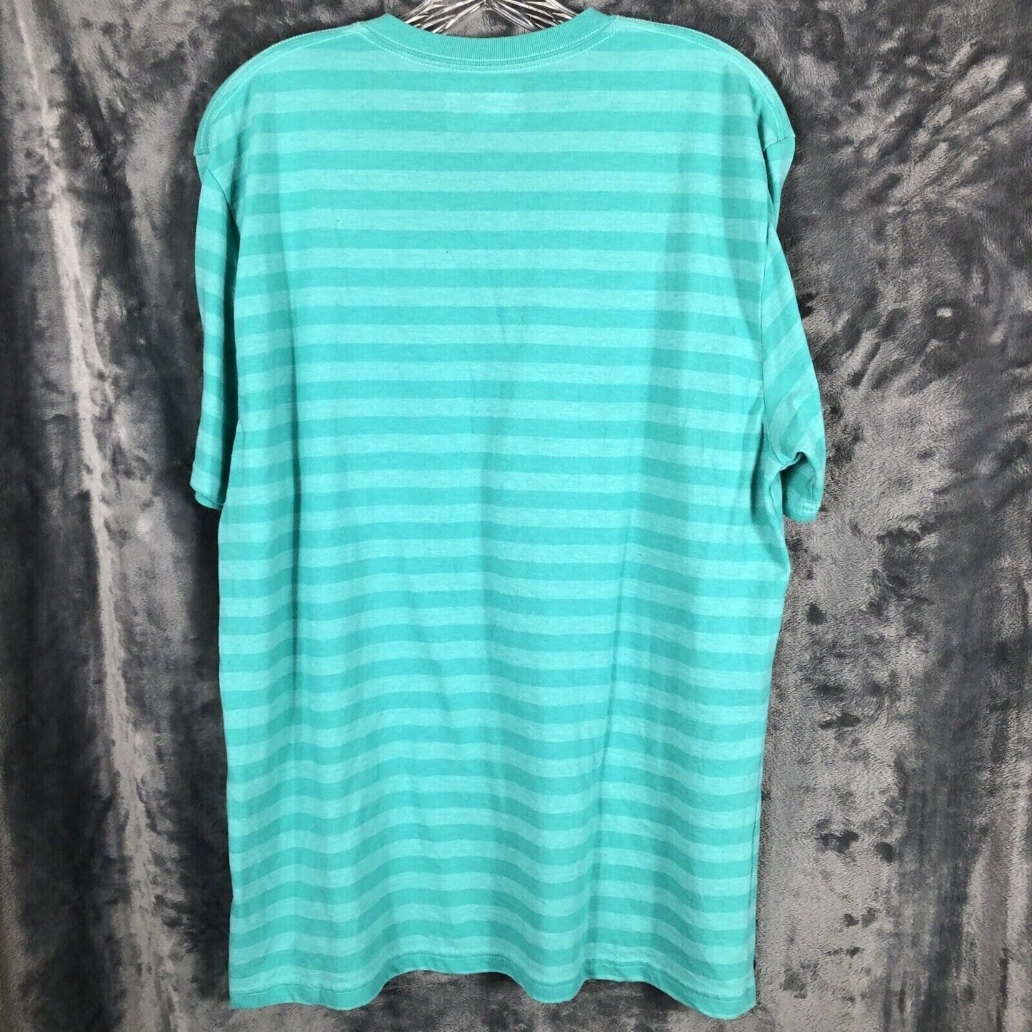 Foot Locker Mens Large Teal V-Neck Striped Short Sleeve Shirt 50% Cotton 50% Pol