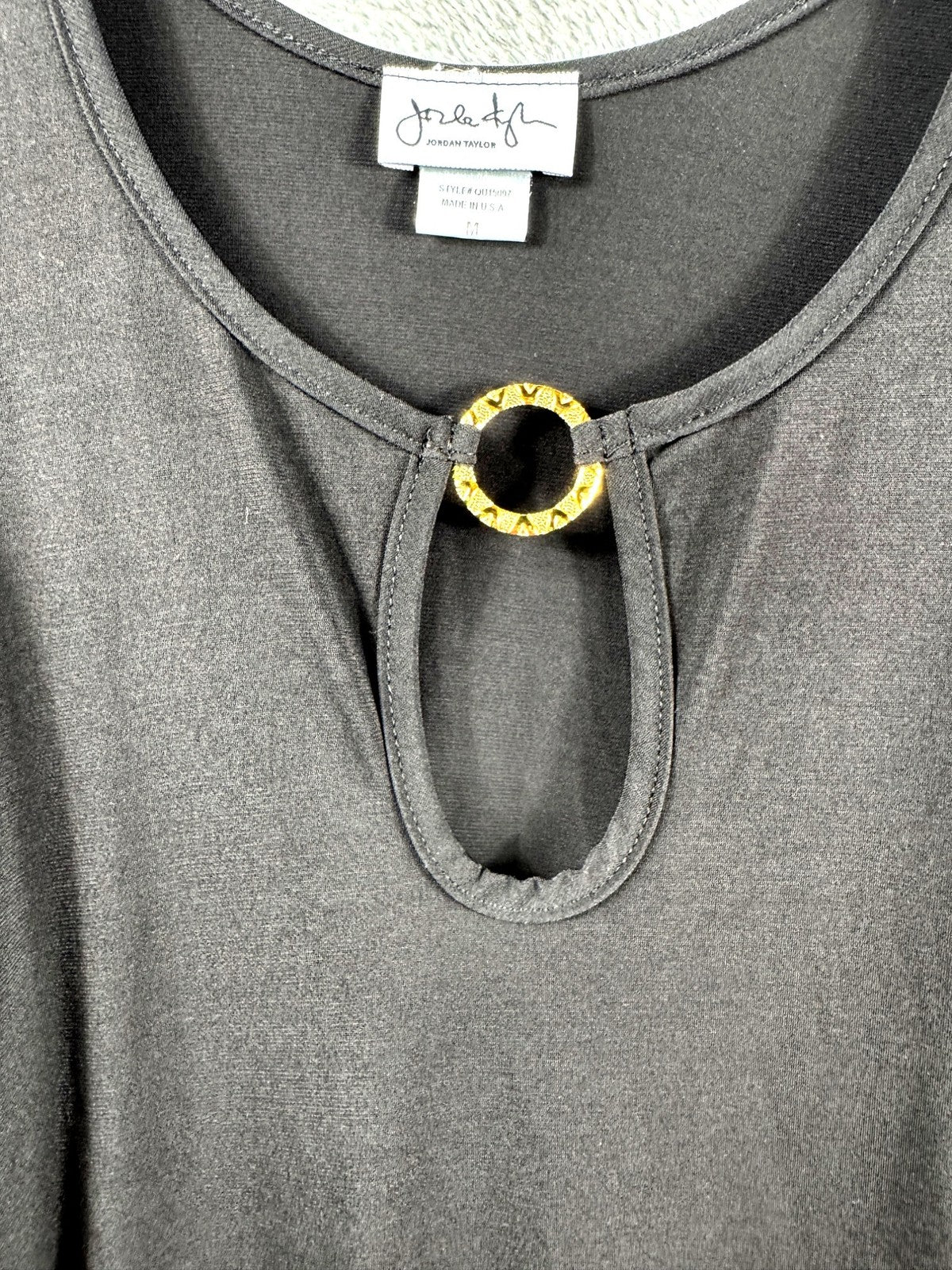 Jordan Taylor Womans Sleeveless Charcoal Gray Tunic With Gold Ring Accent  M