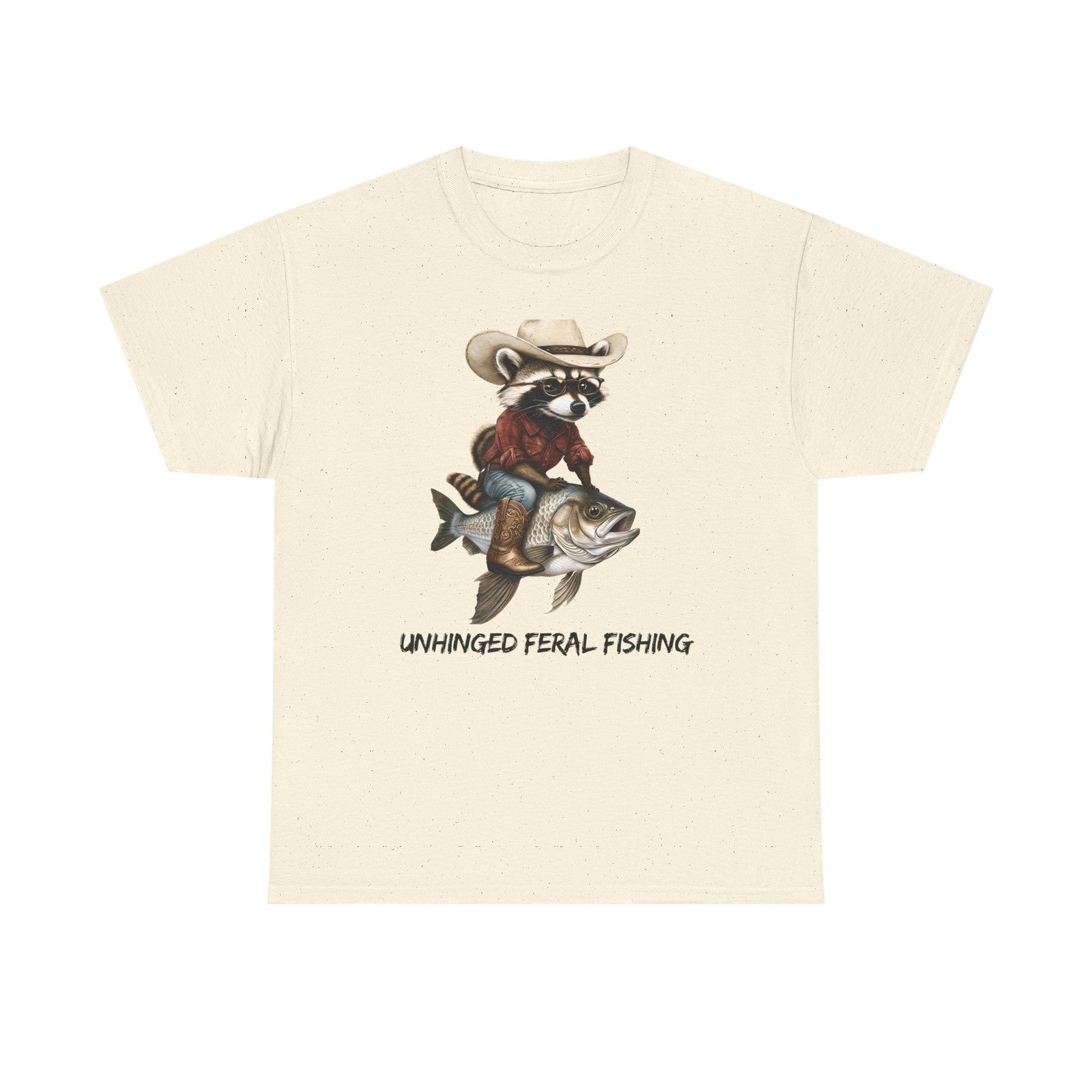 Womans T Shirt Feral Fishing Cowboy Raccoon Riding Tee Funny Western Humor Top