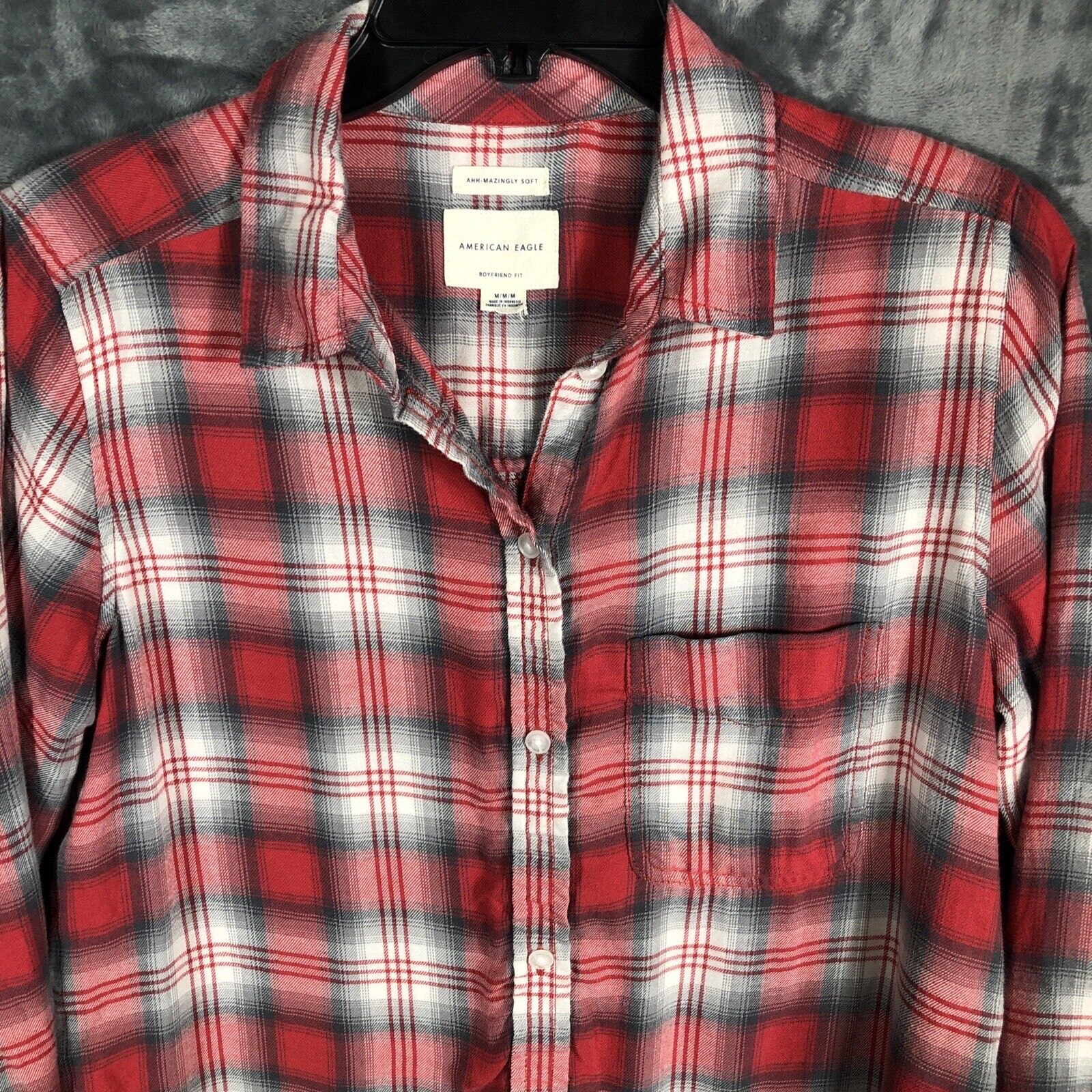 American Eagle Shirt Womens Plaid Long Sleeve Amazingly Soft Button Up Size M