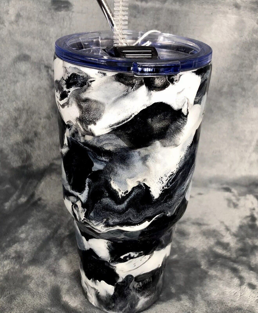 32 Oz Stainless Steel Tumbler Custom Made One Of A Kind Handmade Black/White