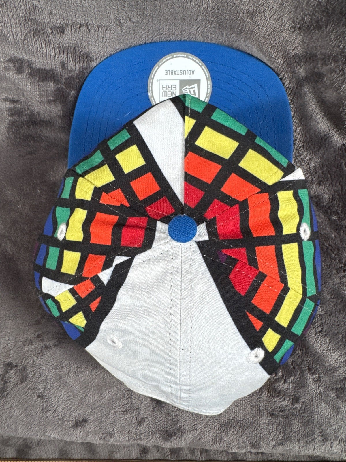 New Era Adjustable Hat With Rainbow Grid & Blue Brim