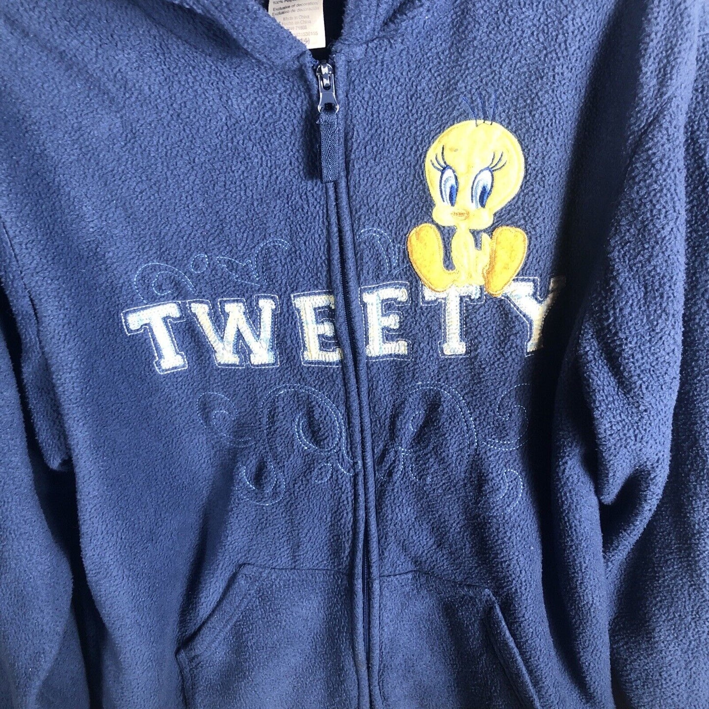 Women's Looney Tunes Tweety Bird Blue Fleece Zip Up Hoodie Sweatshirt Size Large