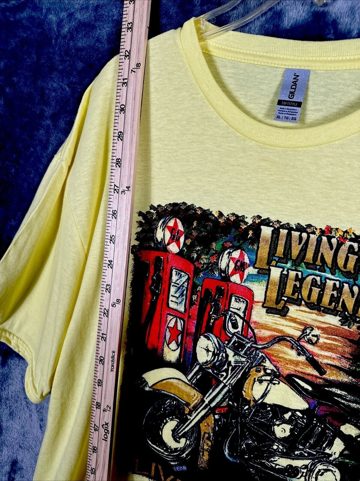 Gildan Unisex Biker T Shirt Living Legend Motorcycle Graphic Shirt XL Yellow Top