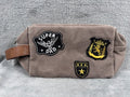 Mens Canvas Travel Toiletry Bag With Super Dad Patch Design & Leather Handle
