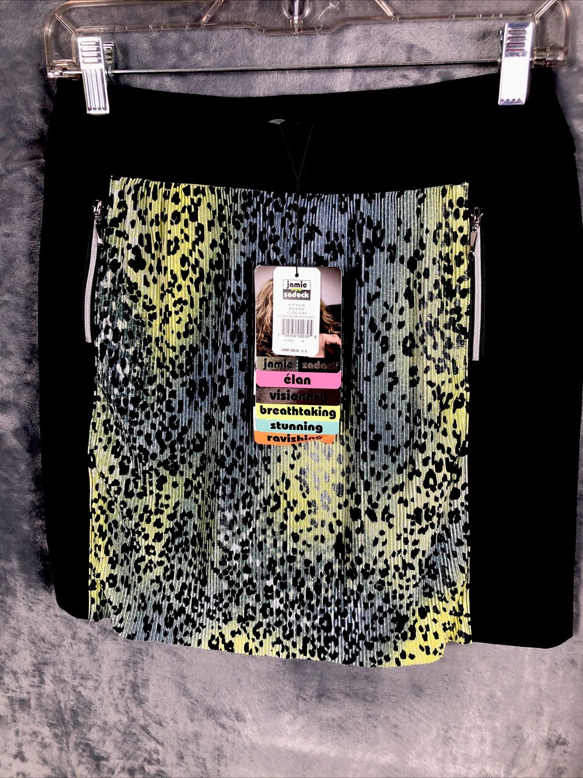 Jamie  Sadock Women’s Skort Size 4 Short Black With Animal Print 2 Zippers Front