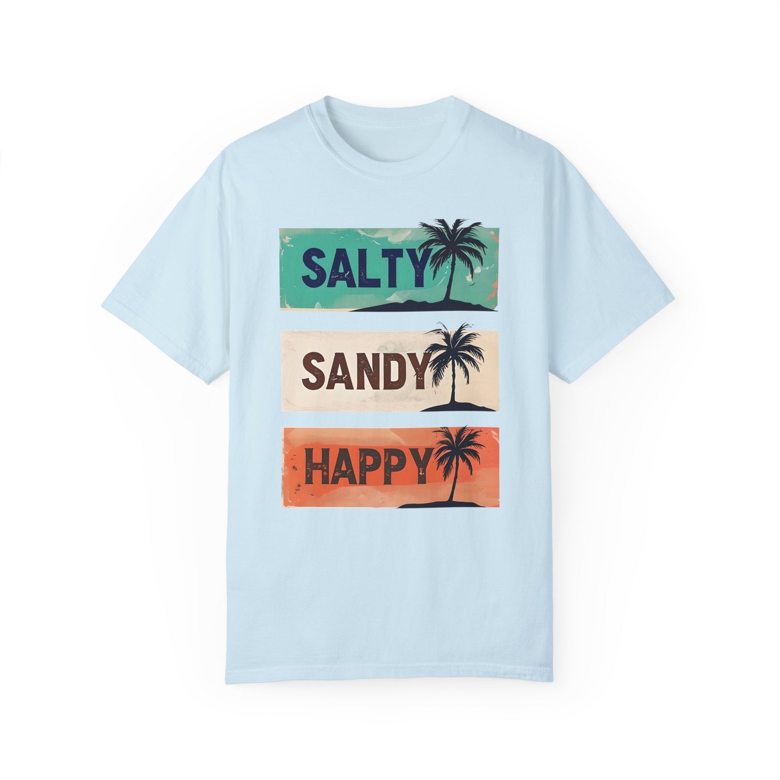 Womans Summer T Shirt Salty Sandy Happy Palm Tree Shirt Beachwear S-2XL