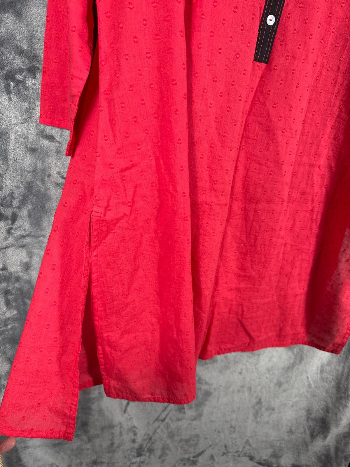 Max Red Dotted Tunic Top With Black Trim & Button Placket XL