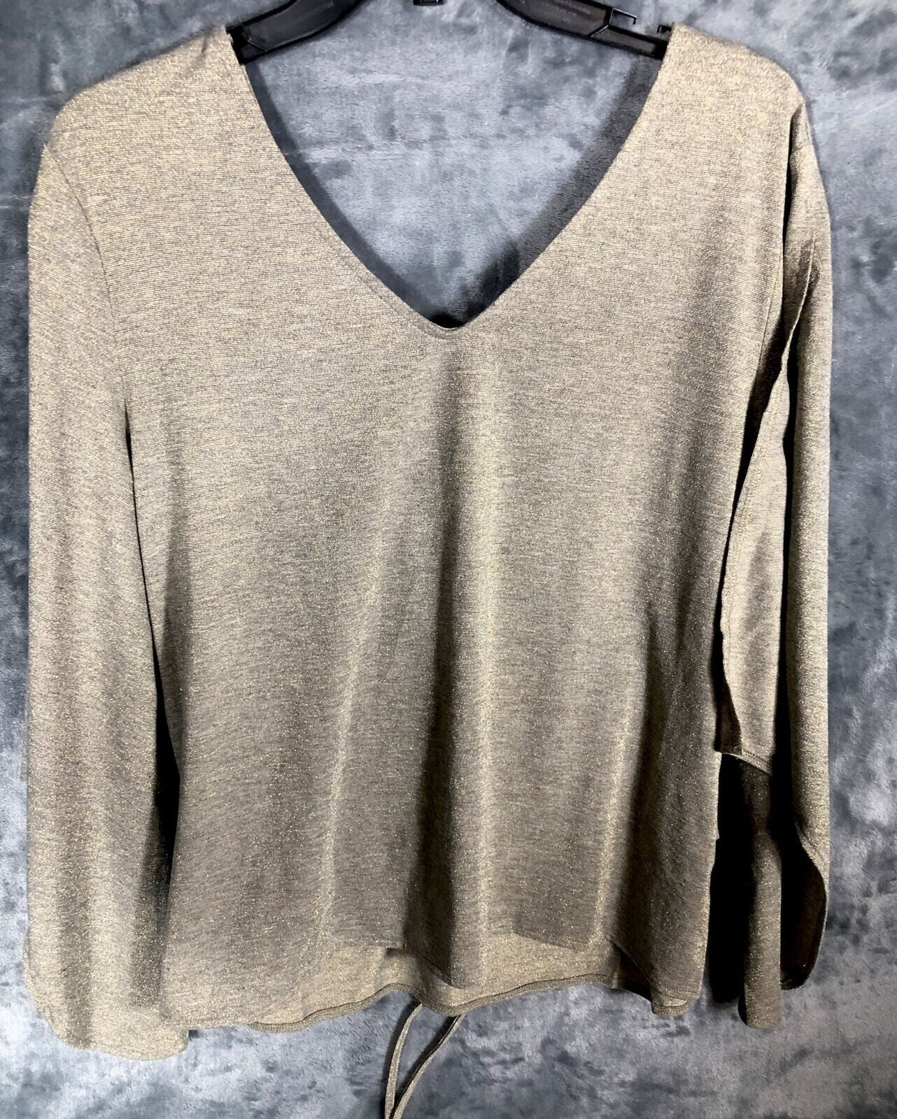 Mia Joy Womens Ruched Metallic Long Sleeve Top