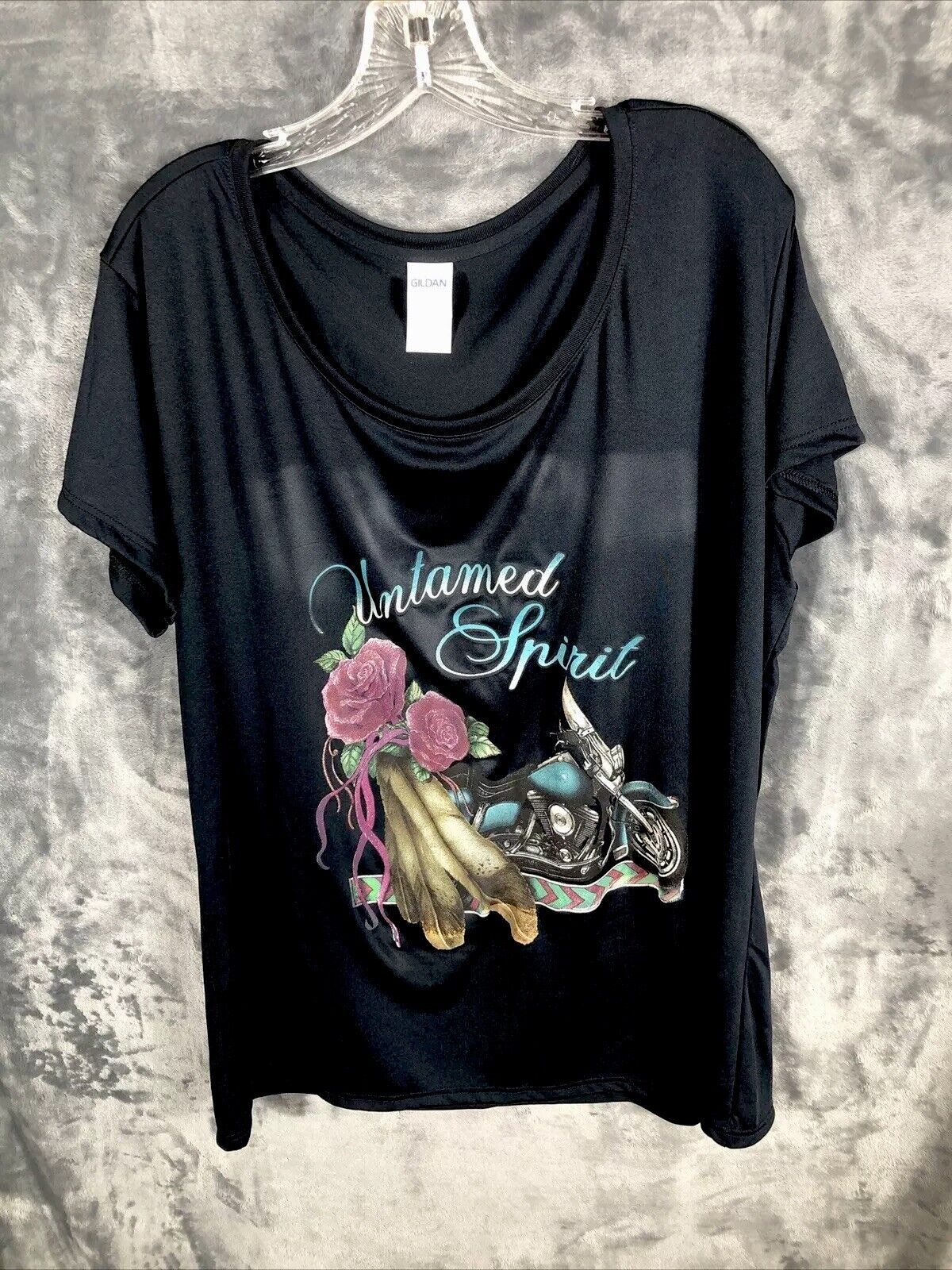  Women’s T-shirt untamed spirit biker chick gray shirt size 2X large￼