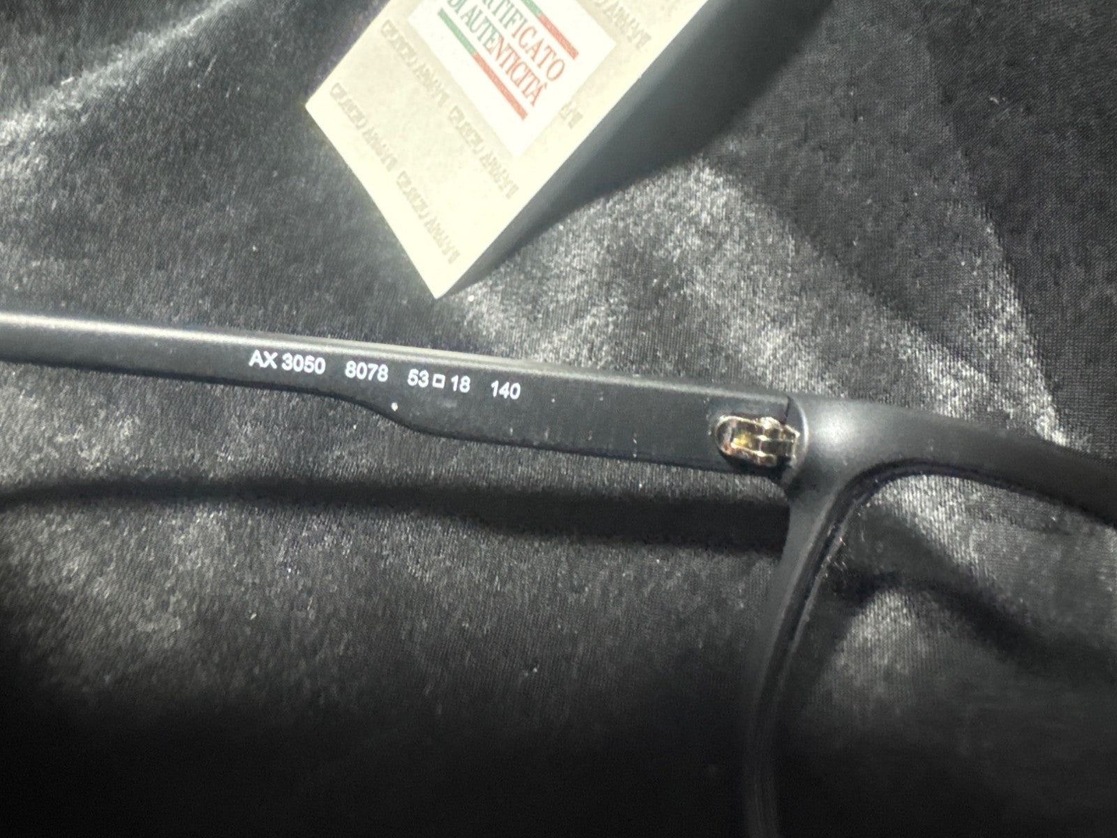 AX Armani Exchange Matte Black Demo Lens Eyeglasses With Case & Certificate Of A