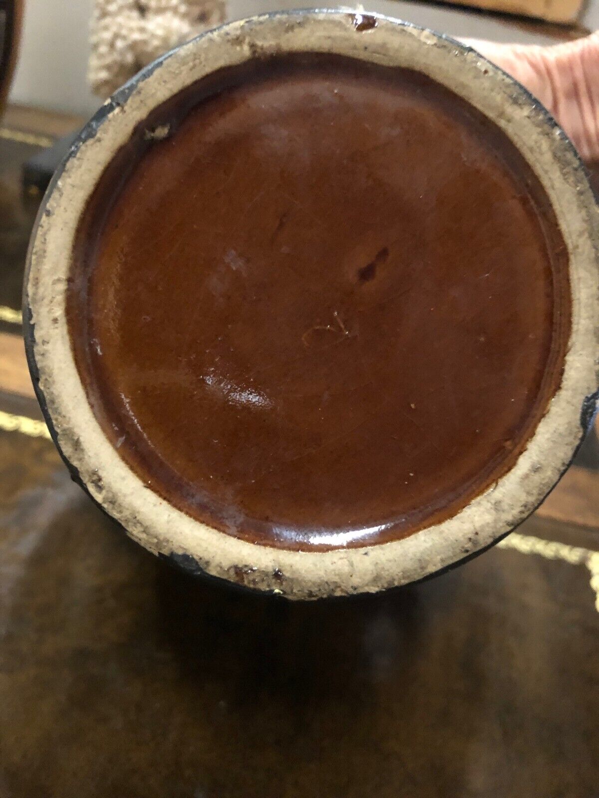 Antique Black Pottery Jug With Asian Characters