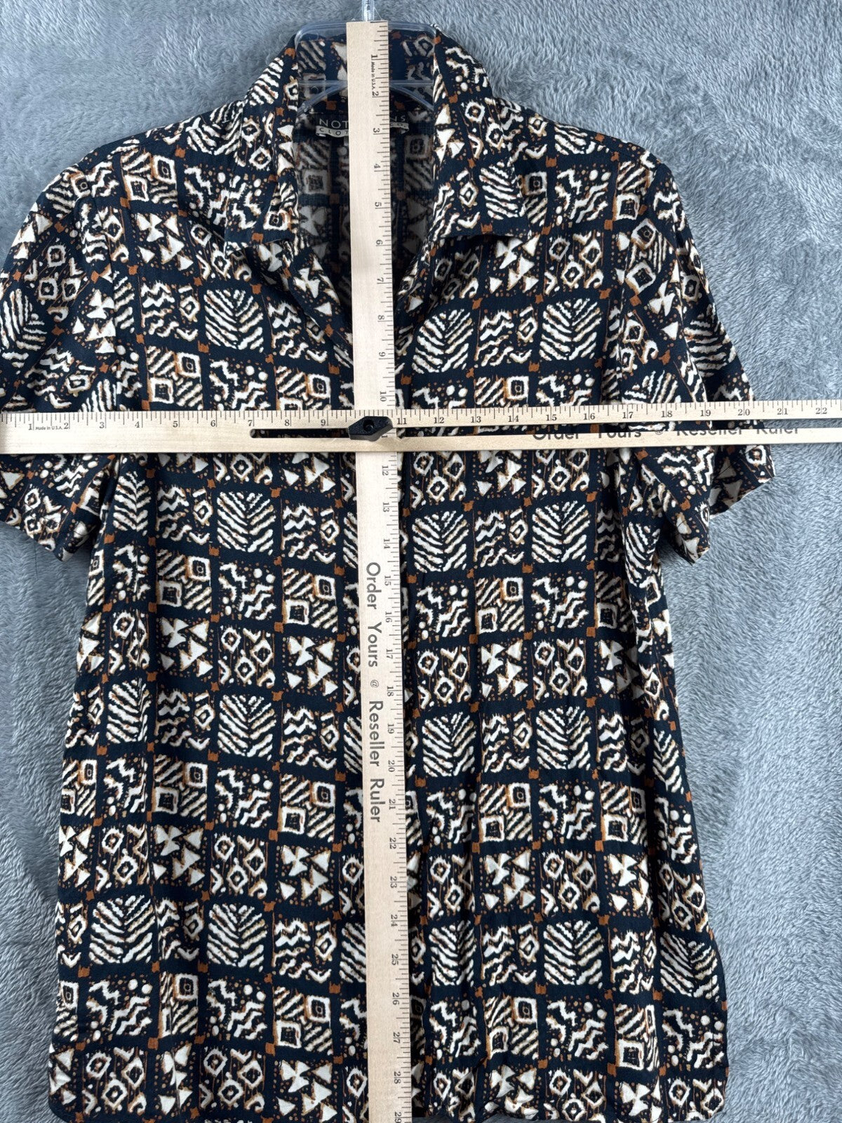 Notations Womens Geometric Print Button-Down Blouse Size XL Black/Brown/White