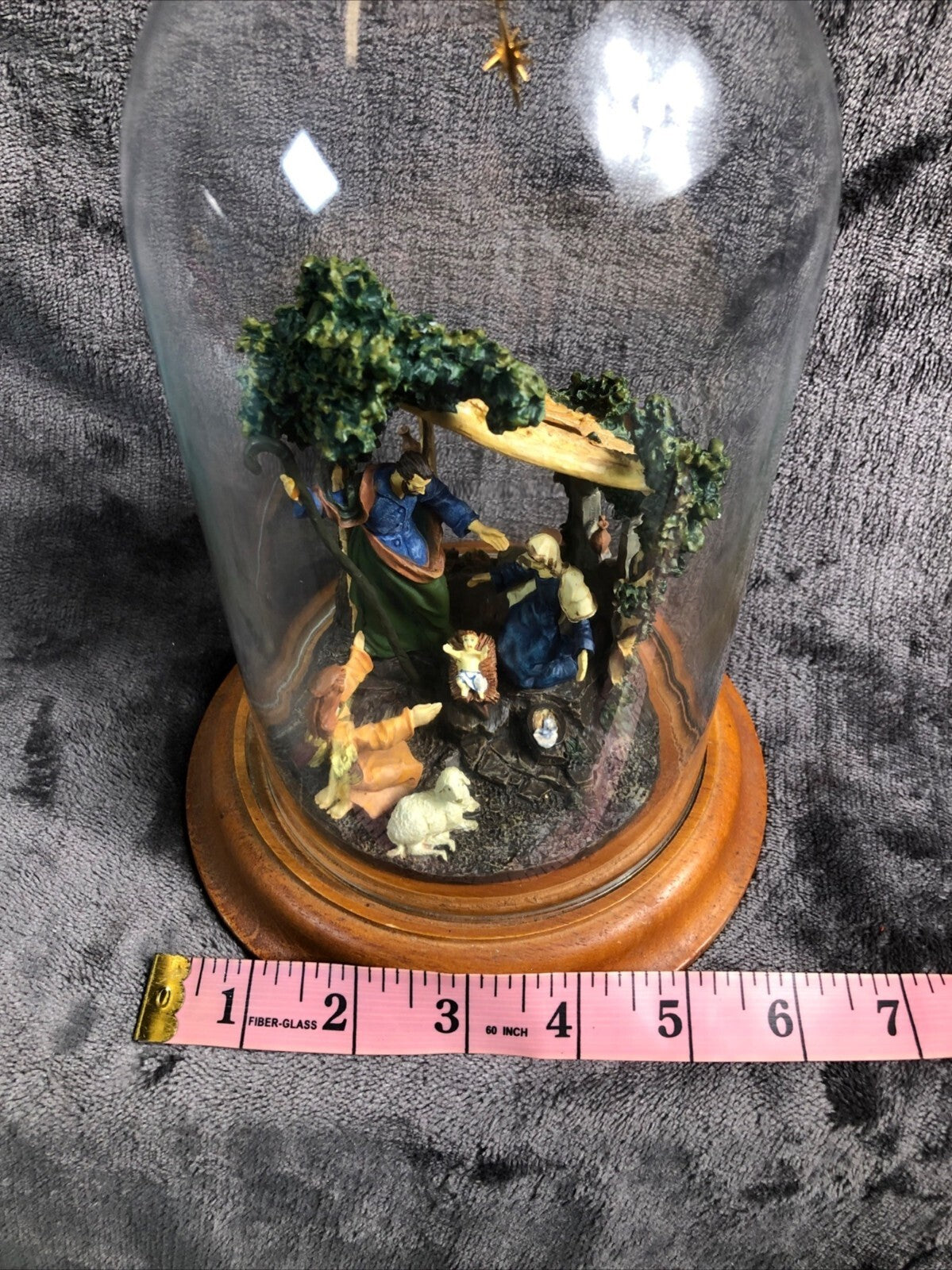 Nativity Scene Under Glass Dome With Wooden Base
