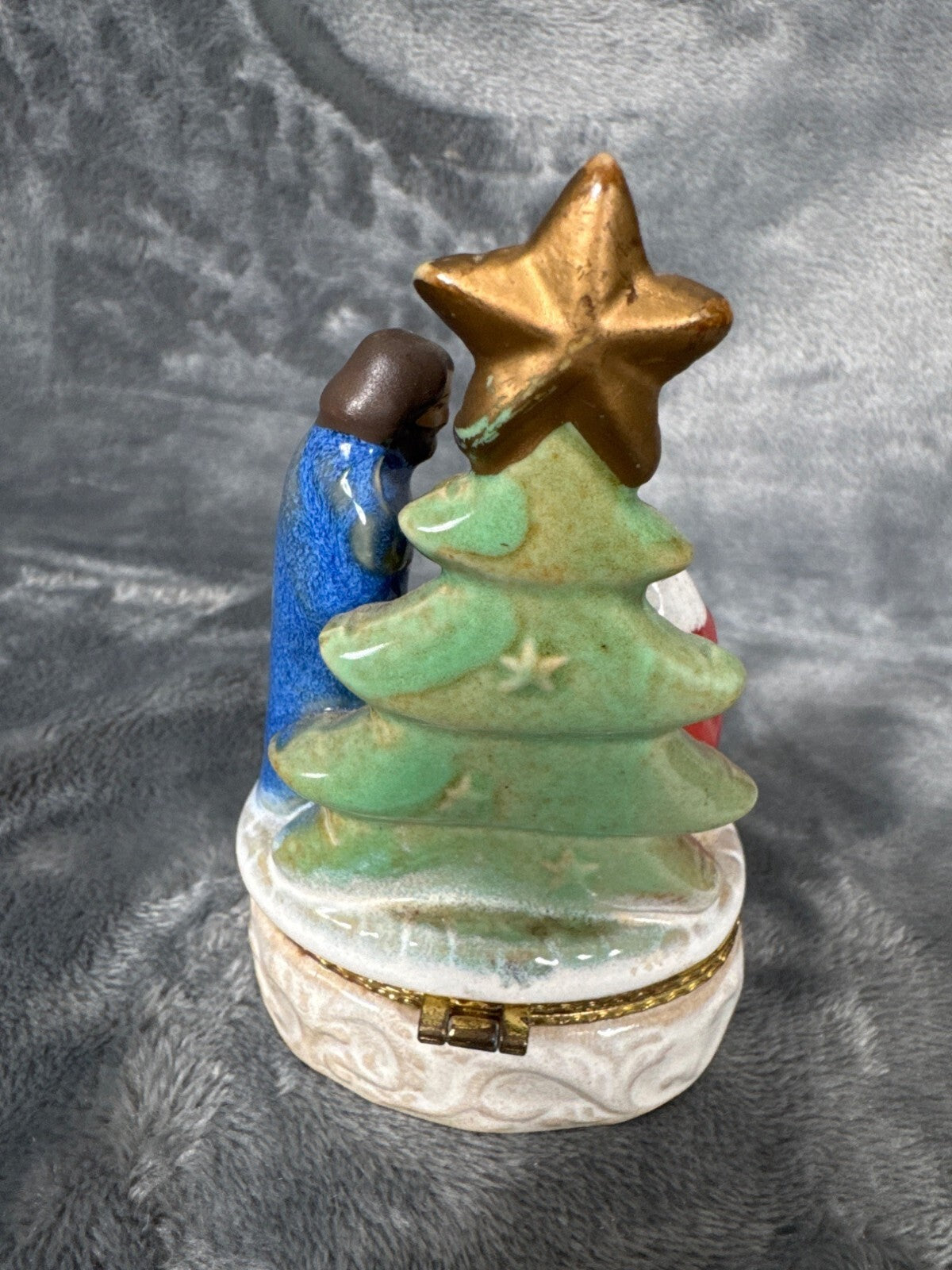 Vintage Ceramic Nativity Scene Hinged Trinket Box With Star & Tree