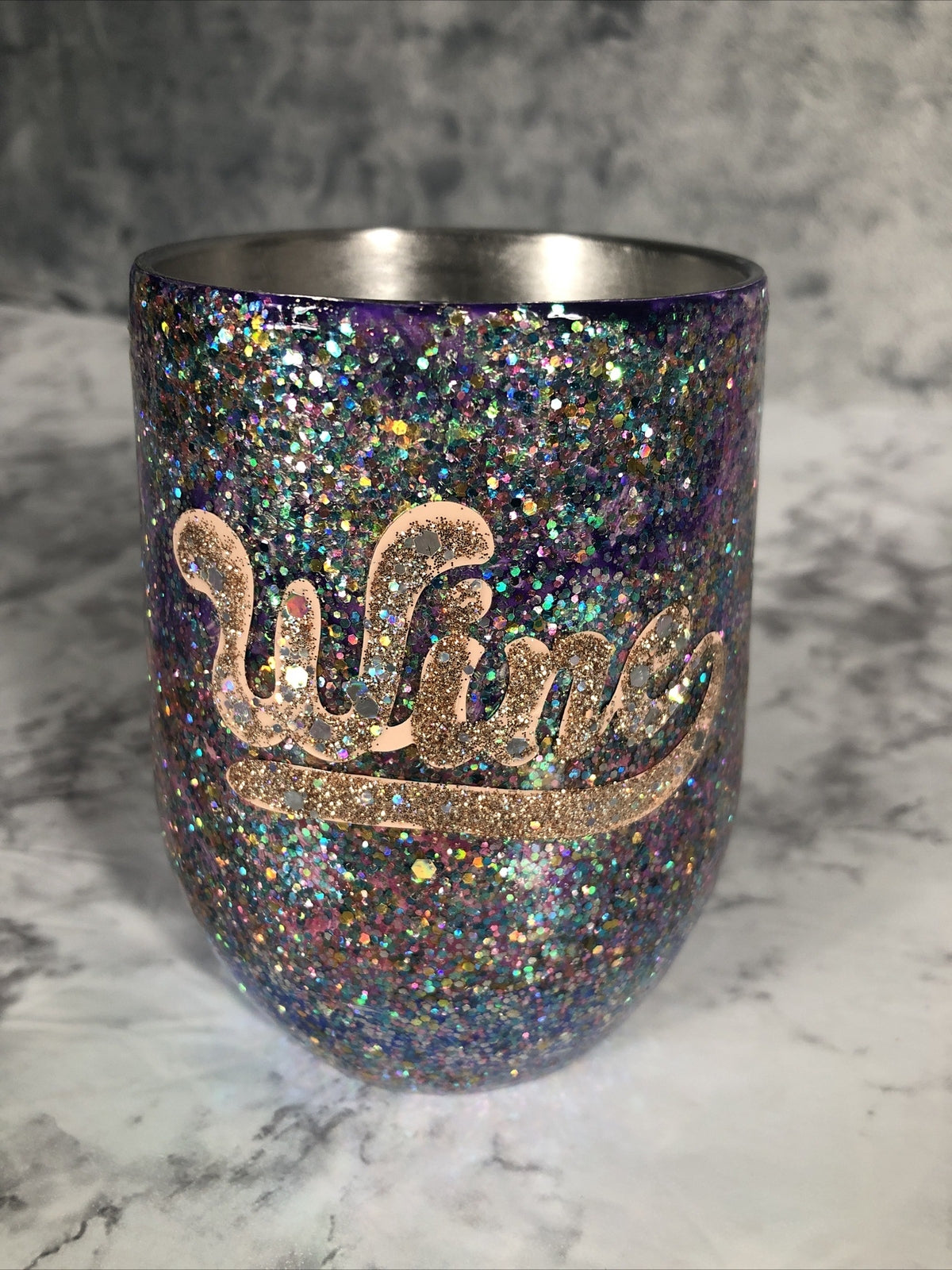 Wine Glass Handmade Stainless Steel Tumblr Custom Glitter With Design