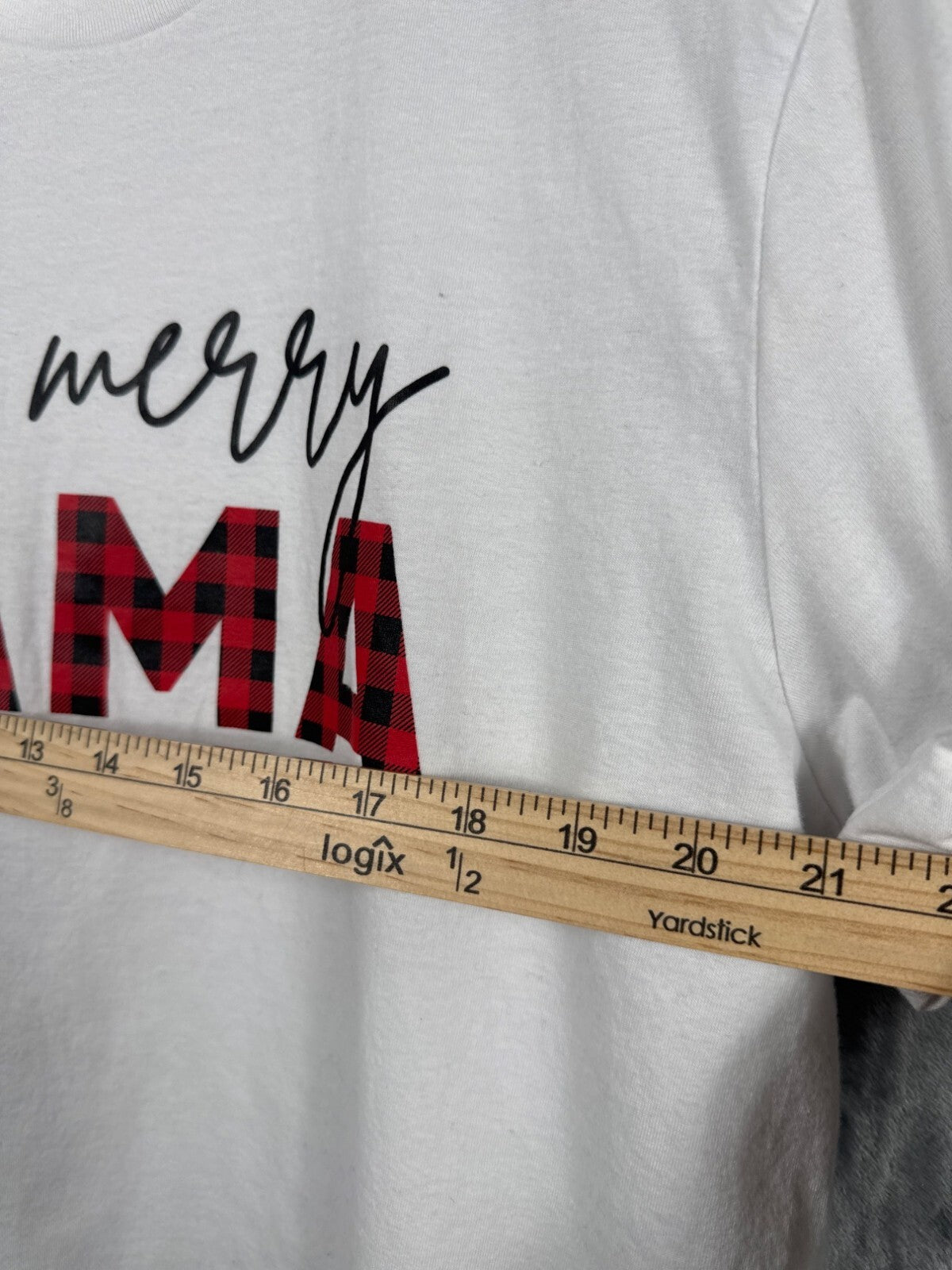 Very Merry Mama Graphic T-Shirt XL Bella+Canvas 100% Cotton White & Red Plaid