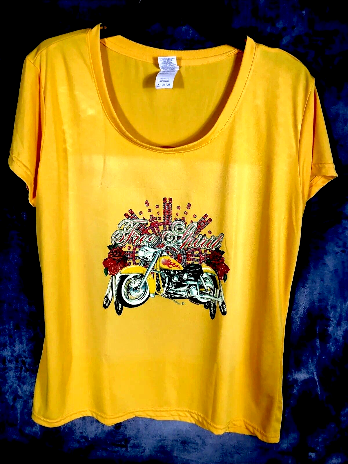 Women’s T-Shirt Free Spirit Biker Yellow Size Adult Extra Large