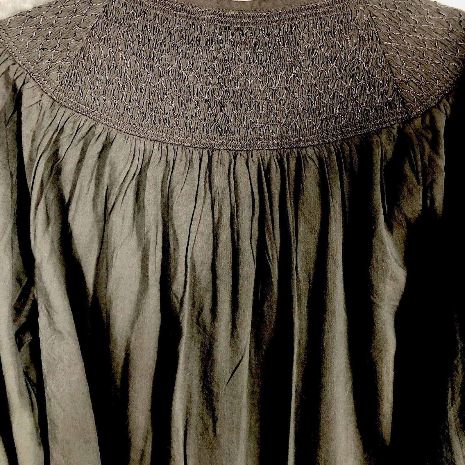 Old Navy Womens Black Boho Blouse XS Smocked Yoke Long Sleeve