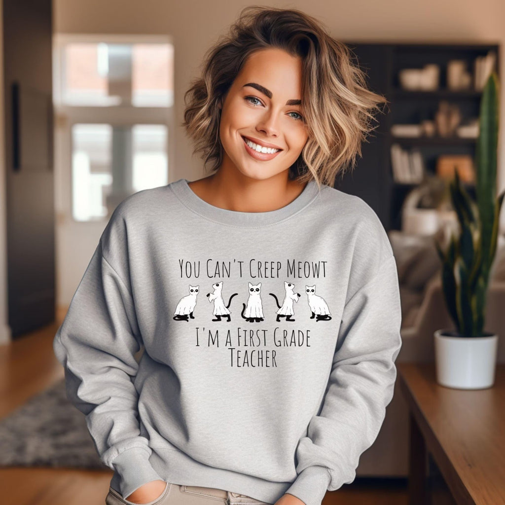 Womans Halloween Teacher Sweatshirt You Can't Scare Me I'm a Teacher Spooky Top