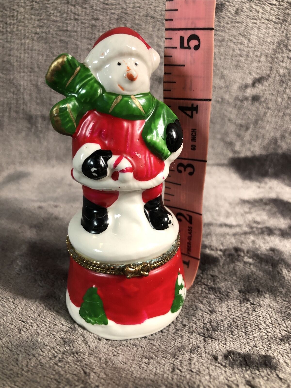 Snowman Limoge Box Gold Detail Opens And Shuts Porcelain 5 Inches Tall