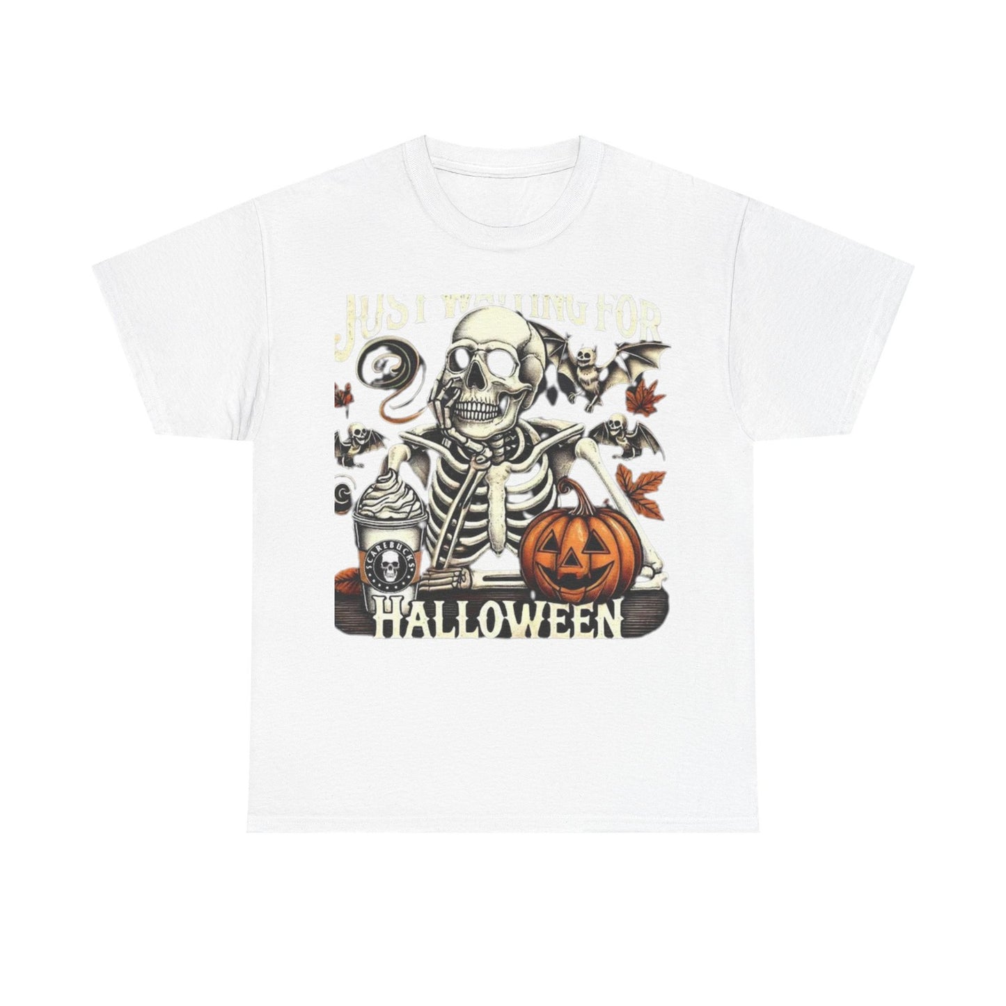 Womans Halloween T Shirt Just Waiting for Halloween Fall Graphic Shirt, Retro