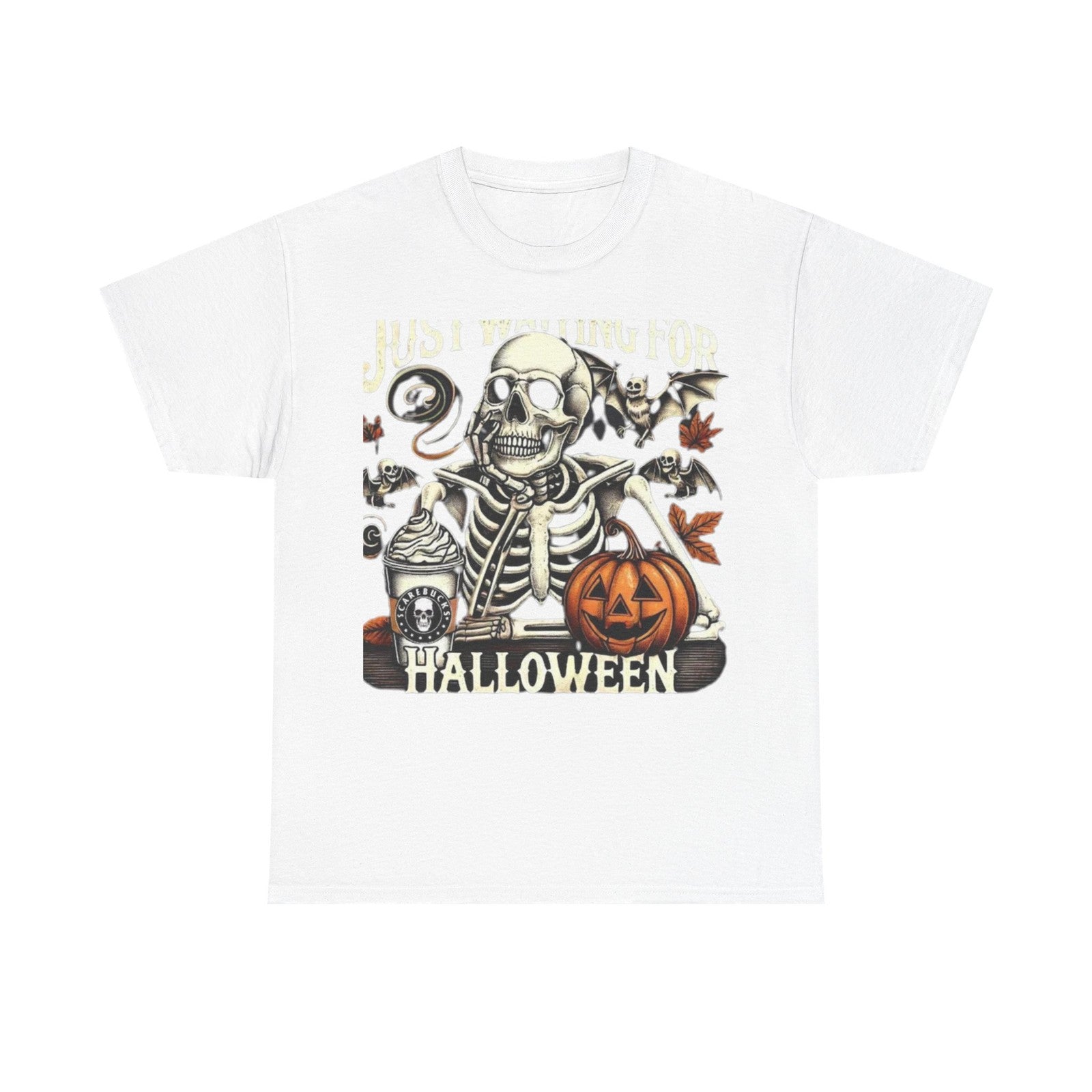 Womans Halloween T Shirt Just Waiting for Halloween Fall Graphic Shirt, Retro